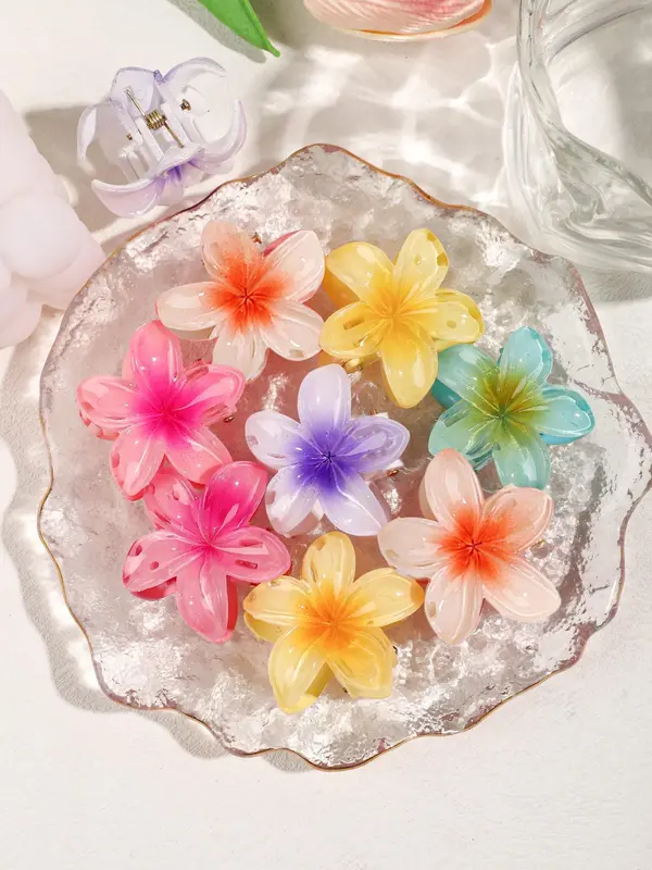 Cute Flower Design Hair Claws, Colorful Non-slip Hair Claws, Fashion Hair Accessories for Women & Girls, Minimalist Hair Claws Set Suitable for Thick Hair 0