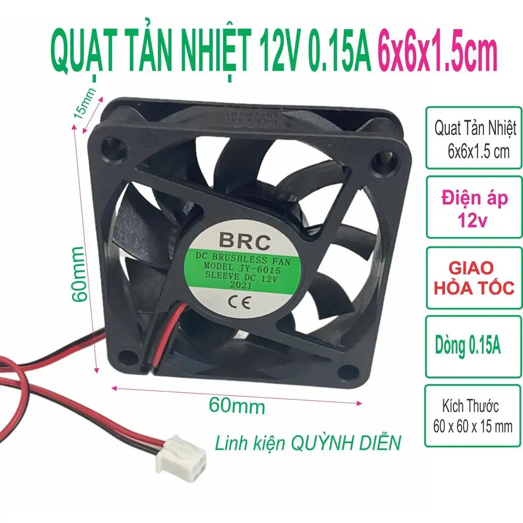 Quạt Tản Nhiệt 12V 6x6x1,5 cm 0.15A Linh Kiện điện tử QUỲNH DIỄN