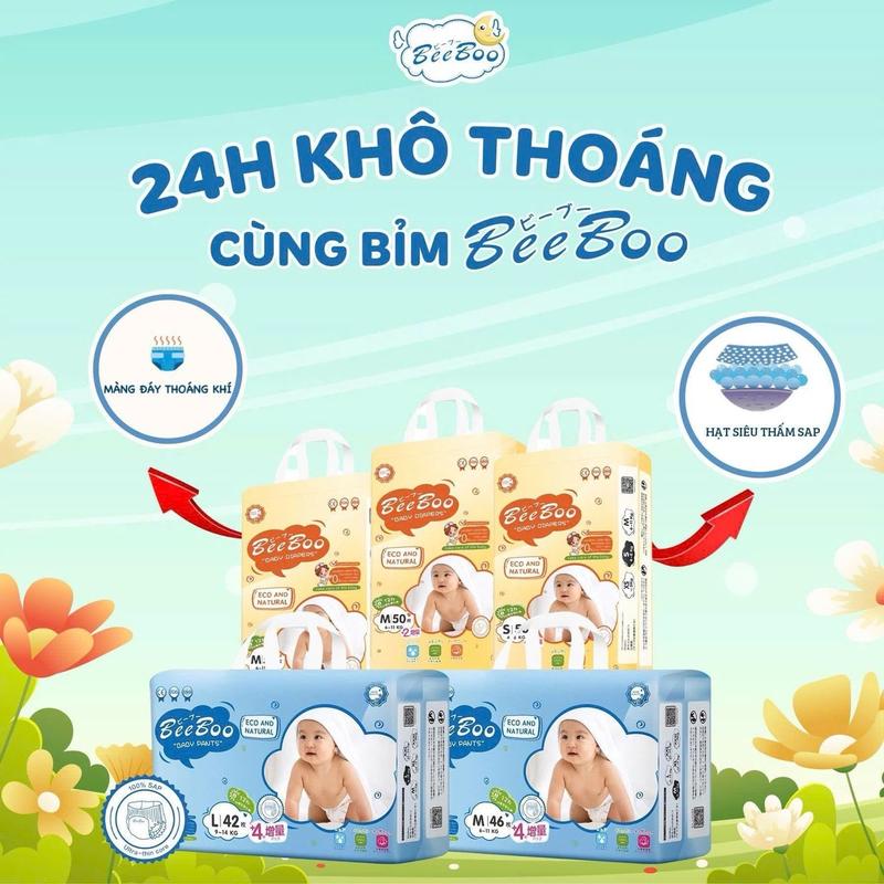 [Mua 10] Tã/Bỉm Quần BeeBoo mềm mại, an toàn, siêu thấm hút size M/L/XL/XXL/XXXL cho bé từ 4kg - 25kg 0