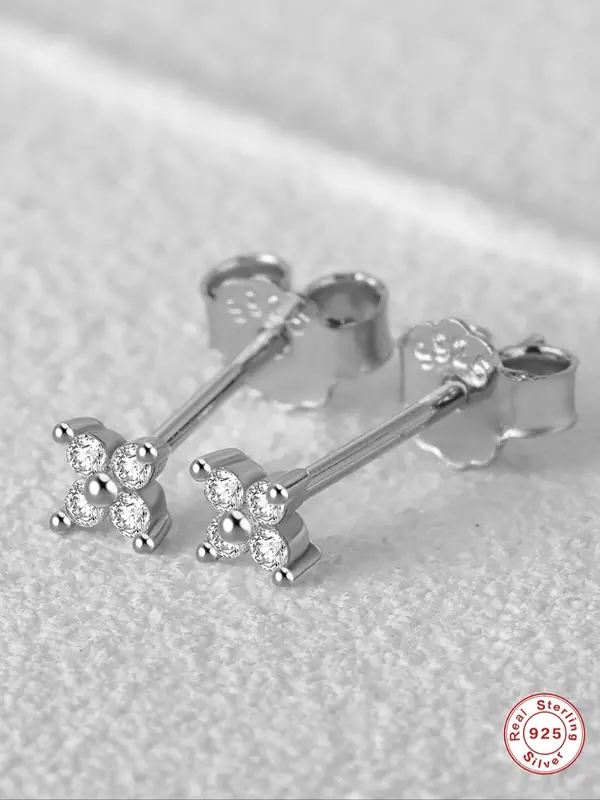 925 Sterling Silver Flower Design Earrings, Fashionable Rhinestone Decorated Earrings for Women, Casual Jewelry for Party, Daily Clothing Decor, Trendy All-match & Exquisite Jewelry for Gift 7