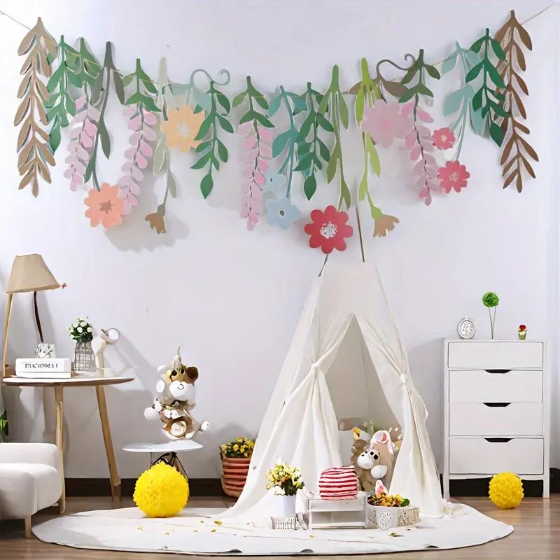 Boho Chic Double-sided Floral Banner, 1 Set Colorful Wildflower & Leaf Design Banner, Party Decoration Supplies, Ornaments