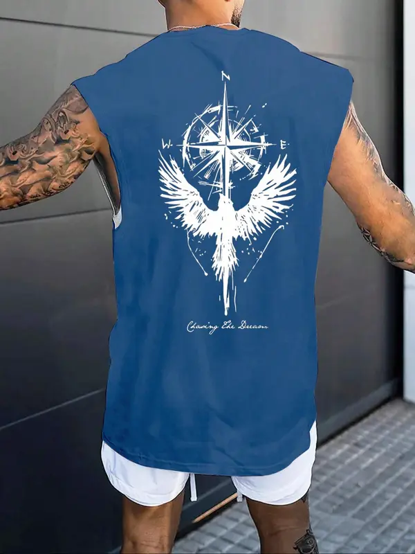 Men's Eagle Print Tank Top, Regular Fit Casual Letter Graphic Sleeveless Vest for Summer, Men's Top for Outdoor Climbing, Fitness Wear, Tropical 4