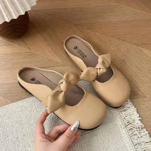 Giày Lười, Phong Cách Pháp, Có Nơ, Đế Mềm, Dép Nửa Sandal dây