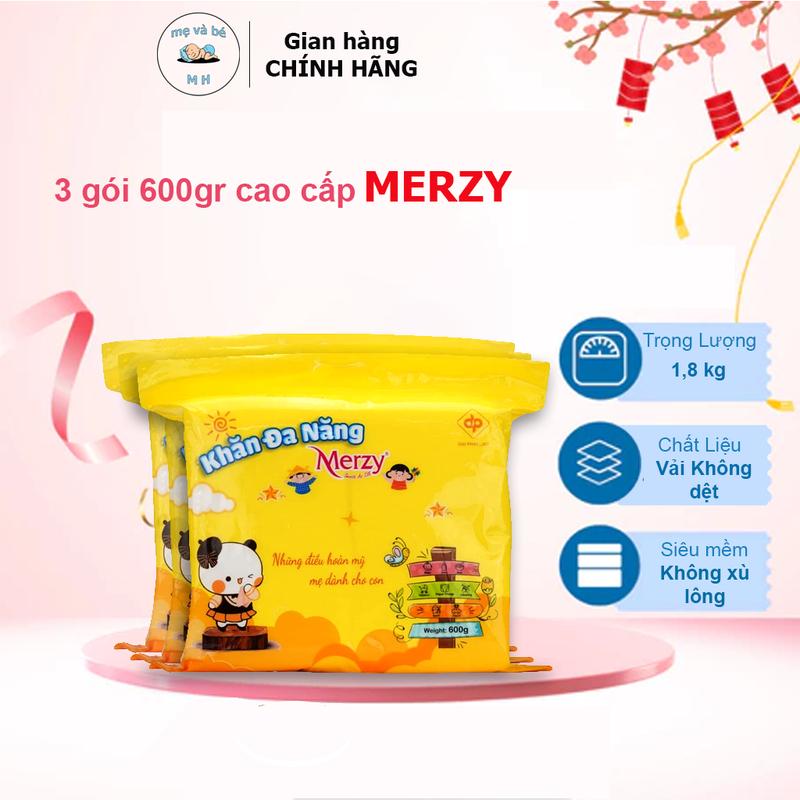 3 gói Khăn Khô Đa năng Merzy Cao Cấp 600 gram Voi Khăn Tắm