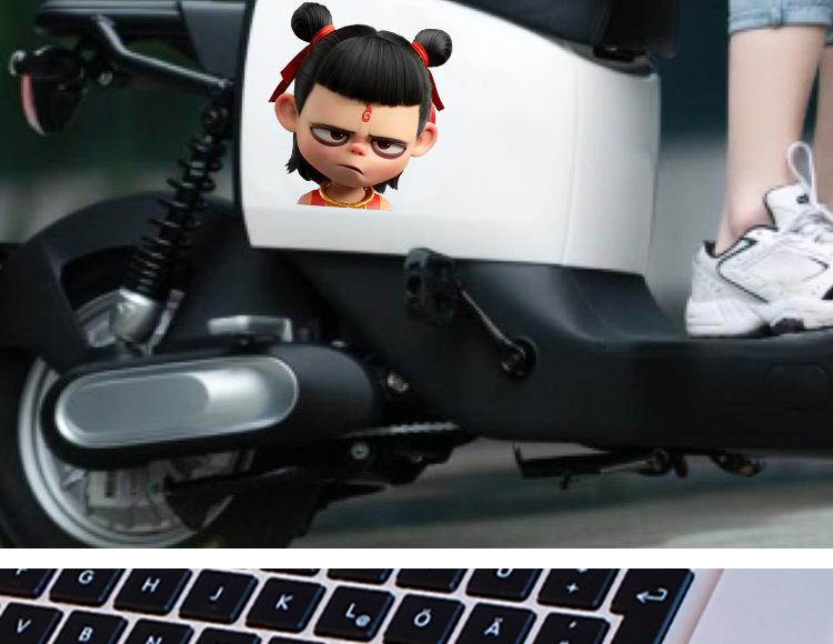 Product Introduction of New Magic Child Nezha Cartoon Movie Car Motorcycle Electric Vehicle Waterproof Sun Protection Sticker Creative Personalized Sticker Cartoon Anime Scratch Cover Funny Sticker 15