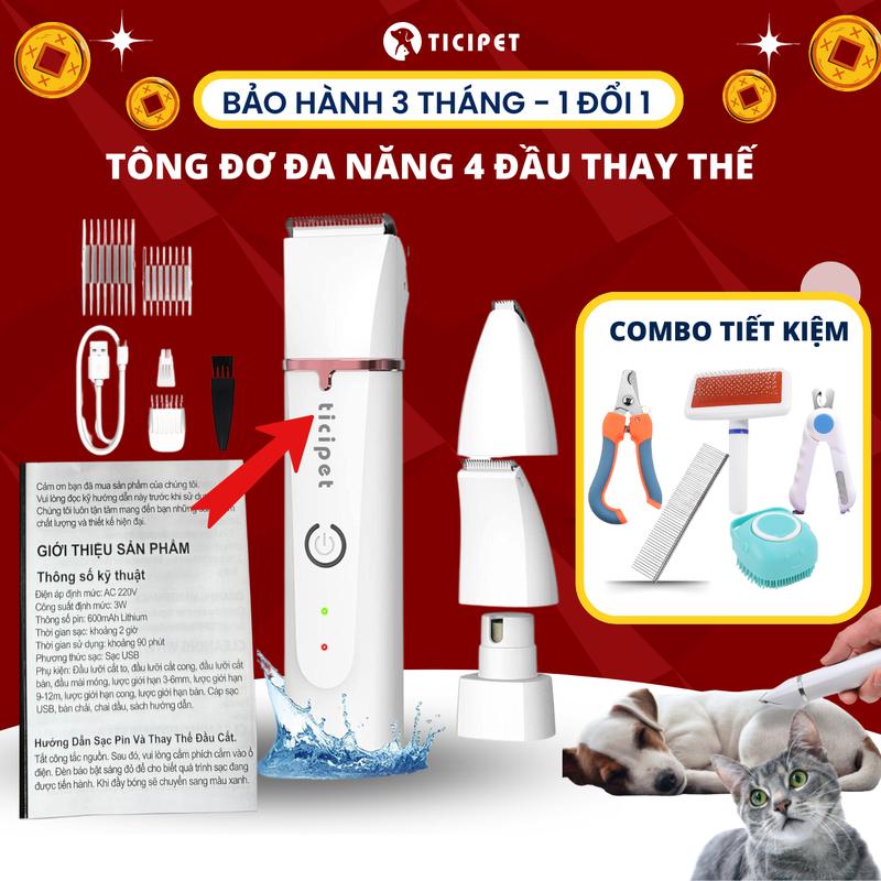 Tông Đơ cạo lông chó 4in1 đa năng, cắt tỉa cạo lông mèo, tăng đơ cắt lông chó. 4 Chức Năng Đa Vị Trí Thế Hệ mới, Bộ Cắt Tỉa Lông chân, mắt, Mài Chân Chó Mèo Tỉa Bàn Chân Chó Mèo, Bộ Cao Cấp, Chống Nước, Sạc USB
