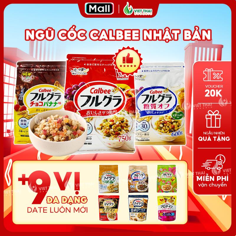 【DATE MỚI +13 VỊ Ngũ cốc Calbee Nhật Mix Sữa Trái Cây Granola Ăn Sáng Siêu Ngon Tiện Lợi (Việt Thái Organic)