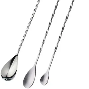 Spoon Mixer Sendok Garpu Panjang Ulir Bartender Pengaduk Stainless