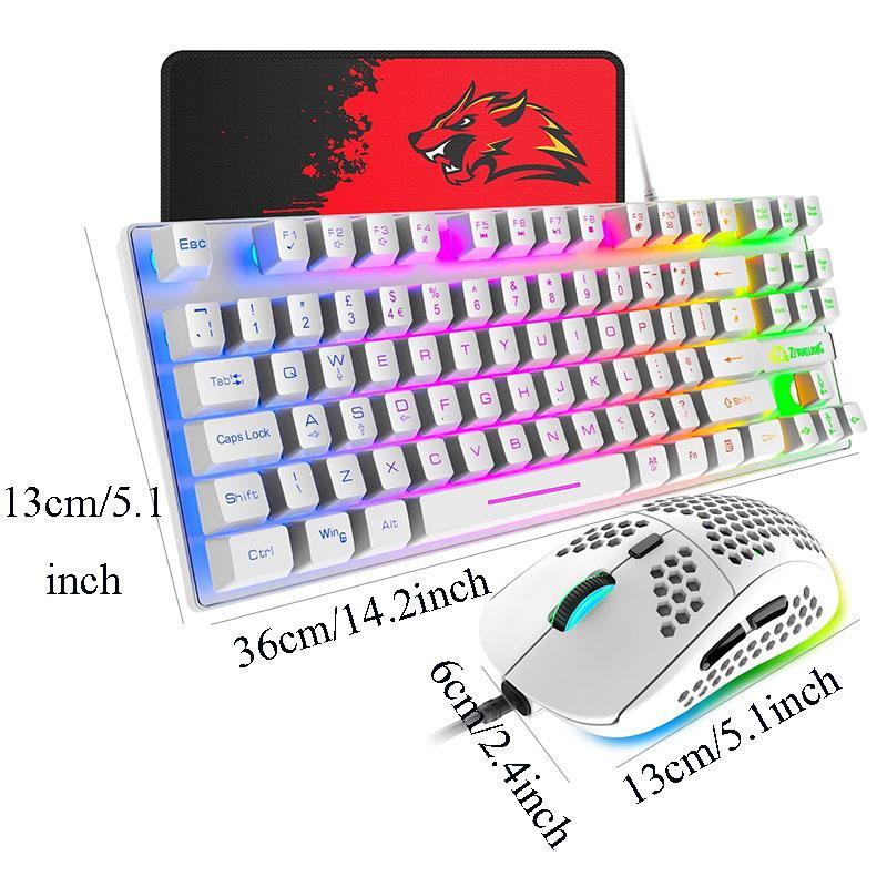 Wired Gaming Keyboard & Honeycomb Shell Design Mouse Combo for PC Computer, 1 Set 88 Keys RGB Backlit Mechanical Keyboard & 6 DPI Adjustable Gaming Mouse 7