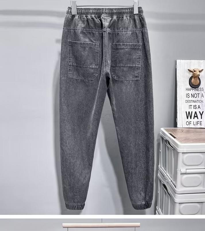 Product Introduction of Pocket Menswear Trouser Velvet Basic Low Waist Medium Straight Lingerie Zipper Human Elastic Waist Jeans Men'S Loose Harem Ankle-Length Pants Autumn Oversize Trendy Stitching All-Match Cropped Pants 24