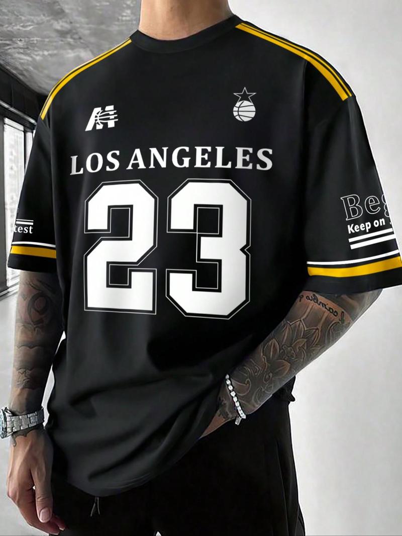 Product Introduction of Men's Los Angeles Number 22 Print Short Sleeve T-shirt, Casual Sporty Loose Letter Graphic Tee, Men's Summer Clothes for Daily Wear, Basketball Jersey 7