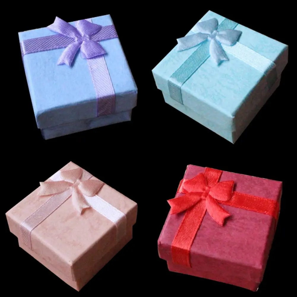 Hộp đựng đồ trang sức bông tai Nhẫn Vuông, kiểu Thắt Nơ, 5x, Kích thước 4 * 4cm, Lý Tưởng để làm quà tặng