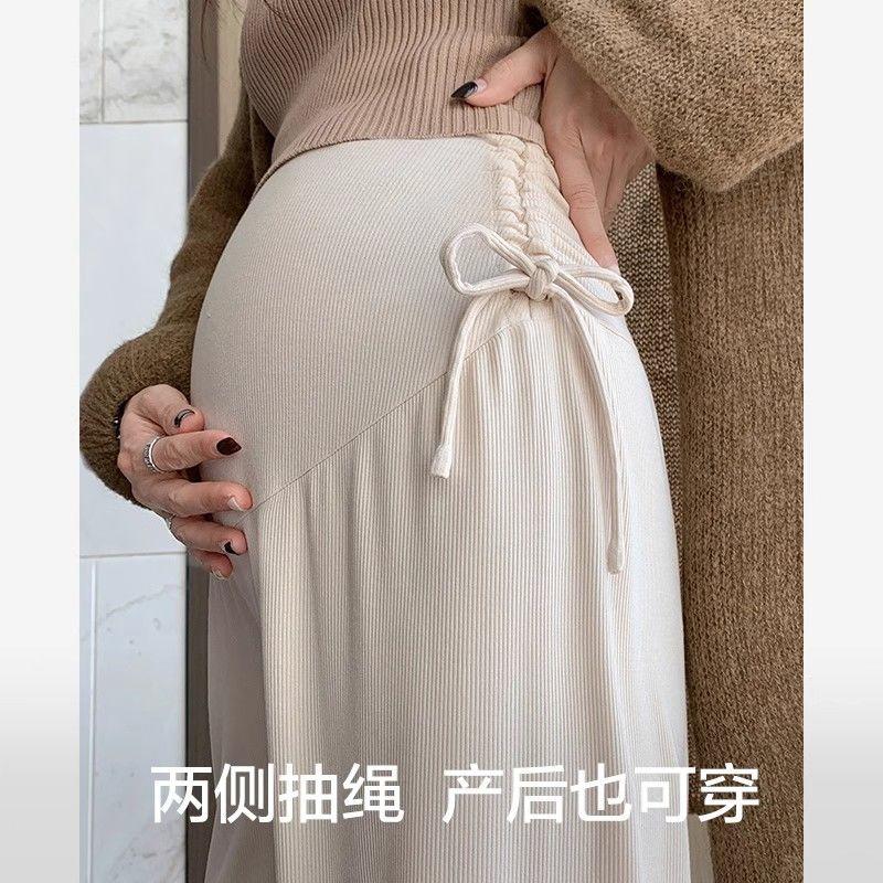 Product Introduction of In Stock Maternity Pants Summer Thin Style Outdoor Wear Petite Wide Leg Pants Summer Drawstring Straight Pants Long Pants Plus Size Summer Wear 1