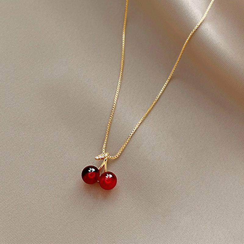 Product Introduction of Necklace Earrings 925 Silver Red Cherry Earrings Simple and Compact Temperament Wild Ins Style High Sense Ornament 6