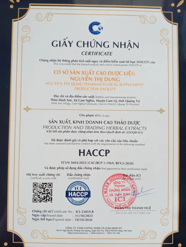 Cao Diệp Hạ Châu Nguyễn Thị Dung - 200g - Đạt Tiêu Chuẩn GMP, HACCP, ISO, ATTP 6