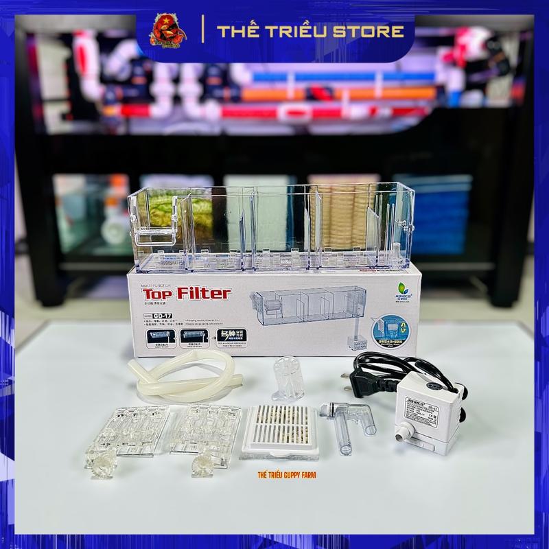 Lọc tràn trên bể cá Jeneca GD-15, GD-16, GD-17, GD-18, GD-19.(TẶNG vật liệu lọc và bông lọc). Đây là bộ lọc mini máy bơm công suất yếu chỉ 4w phù hợp cho hồ cá nhỏ, không phù hợp hồ cá lớn