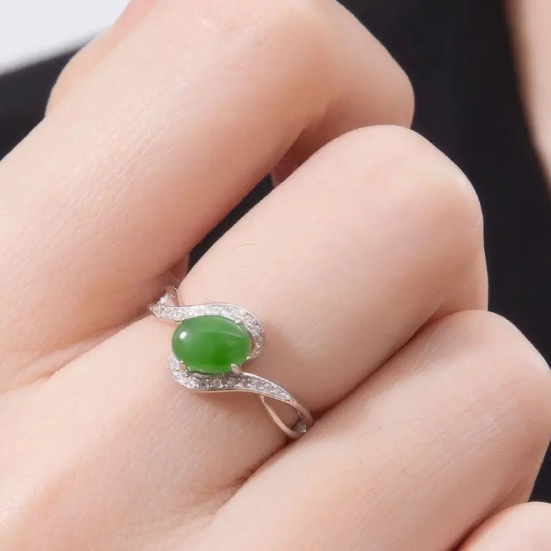 Nhẫn Có Thể Điều Chỉnh Bạc S925 Mạ, Ngọc Bích Hòa Điền Và Ngọc Bích Bi, Cam Kết Trọn Đời, Dành Cho Phụ Nữ, Khắc Miễn Phí, Món Quà Lý Tưởng Cho Bạn Gái