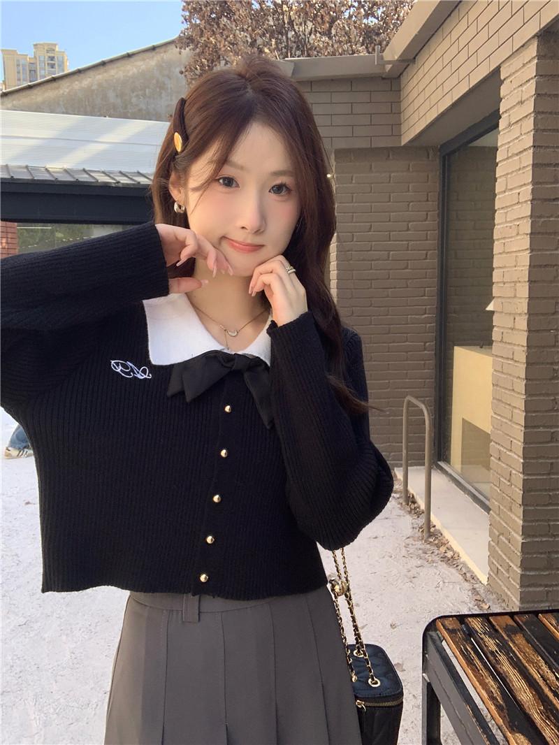 Product Introduction of Áo Cardigan Dệt Kim, Hàng Mới Về Mùa Thu, Dành Cho Nữ, Cổ Áo Màu Tương Phản, Có Nơ, Chiều Dài Ngắn, Thiết Kế Thời Trang 8