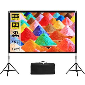 Portable Projector Screen with Stand, 120 Inch Foldable Indoor Outdoor Projection Screen, 4K HD Rear Front Wrinkle-free Movie Screen with Carry Bag for Home Theater