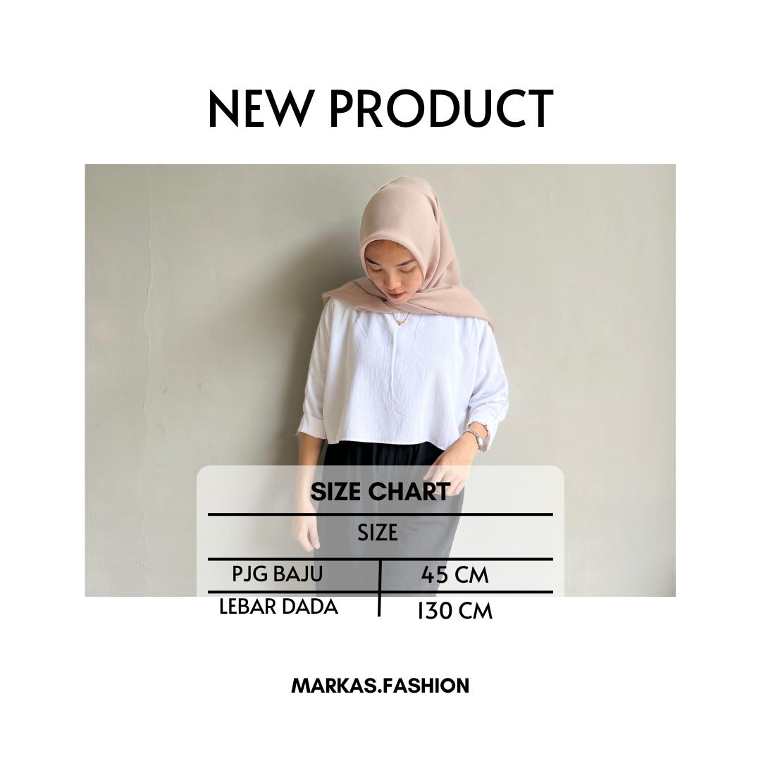 Stacy Crop Top Outer Crinkle airflow muslim semi Kancing Kerah Kaos  Atasan  Baju  Basic  Panjang  Wanita  Oblong  Oversize