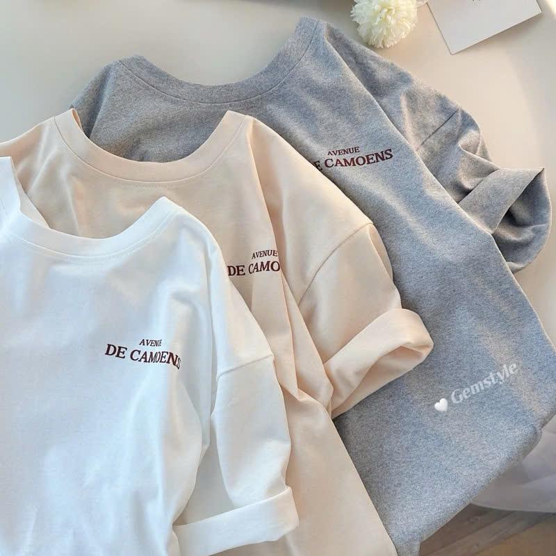 Áo thun 3158 chất cotton khô thoáng mát, form basic Hàn tay lỡ DE CAMOENS siêu xinh freesize < 60kg