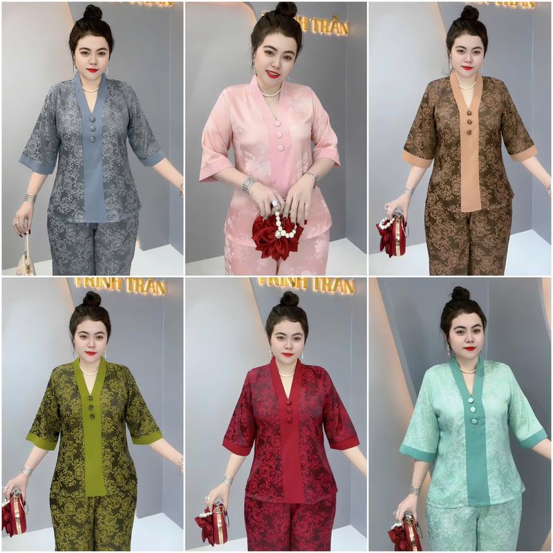  Bộ BÀI LAI GẤM NÚT BỌC tay lỡ quần dài bộ gồm 2 món áo và quần. 