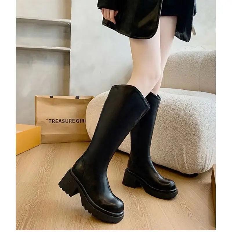 ￼[ Bắp chân 42cm-45cm] Bốt đùi BẮP CHÂN TO da mềm cổ vát gót 7cm BIG SIZE 40-42 4