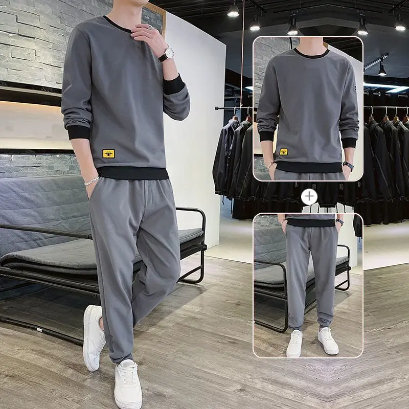 2024 Spring and Autumn Sweater Suit Men's New Trendy Long Sleeve T-shirt Suit Korean Ins Leisure Sports Two-Piece Suit Men