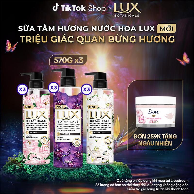 Combo 3 Sữa Tắm Nước Hoa Lux Botanicals Hương Hồng Pháp Nồng Nàn Giúp Da Mềm Mịn Rạng Ngời 570g chai 1