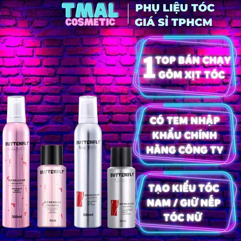 Gôm mềm giữ nếp tóc nữ Butterfly hồng 300ml 80ml keo bọt tạo kiểu và giữ nếp tóc uốn xoăn tự nhiên