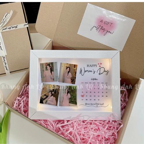 [ TẶNG HỘP + THIỆP + ĐÈN + RƠM ] KHÔNG CÓ GẤU - Khung ảnh thiết kế để bàn kỷ niệm, sinh nhật thiết kế theo yêu cầu làm quà tặng cưới gương tranh đá tranh  den ảnh  ép cổng ghép 4 tài khung  tranh