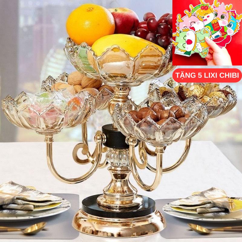 Khay Đựng Mứt Tết 5 Cánh Pha Lê Trong Suốt, Khay Đựng Hoa Quả Nhựa MiKa Trang Trí Phong Cách Châu Âu. [TẶNG 5 LIXI CHIBI ] Số lượng Có hạn