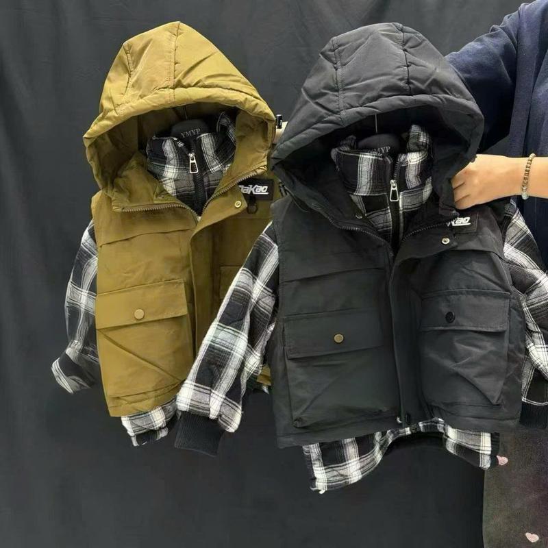 [MẸ THÓC ] Áo khoác bé trai : Áo khoác gile phao kèm áo sơ mi kẻ có mũ 23316  hàng QCCC by KID CLOTHING