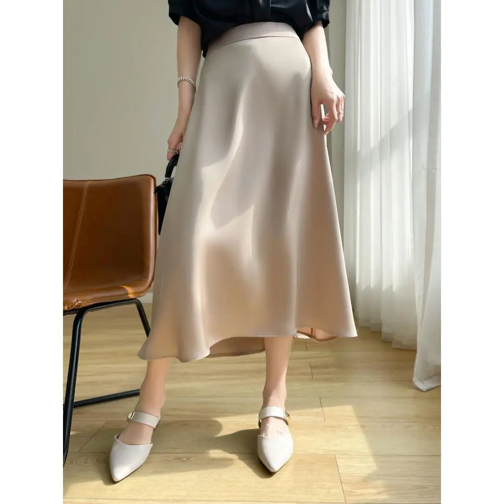 2025 Hot-Selling Satin Skirt Non-Silk Skirt Women Summer Silk Satin Slimming A-Line Skirt Mid-Length Versatile Umbrella Skirt Women