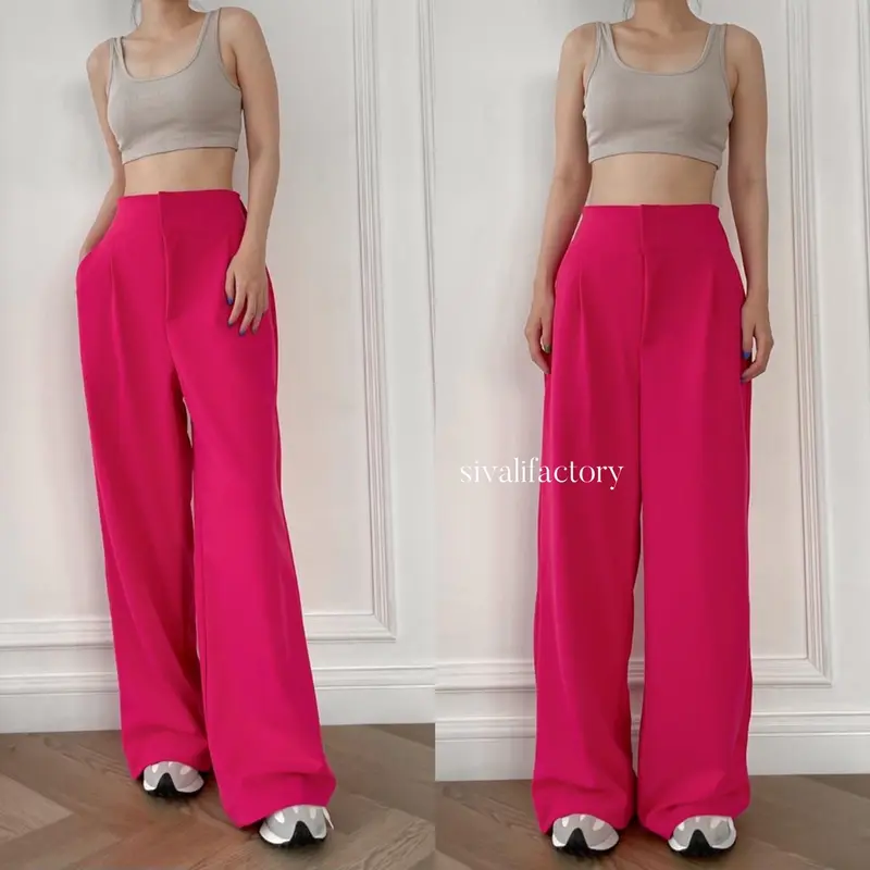 SIVALI Olivia Pants || Celana Kulot Highwaist - Cullote Pants - Celana Wanita Kaki Panjang Tebal Flowy Tebal Flowy Basic Scuba Bawahan Casual Loose Cutbray Hitam Airflow 4