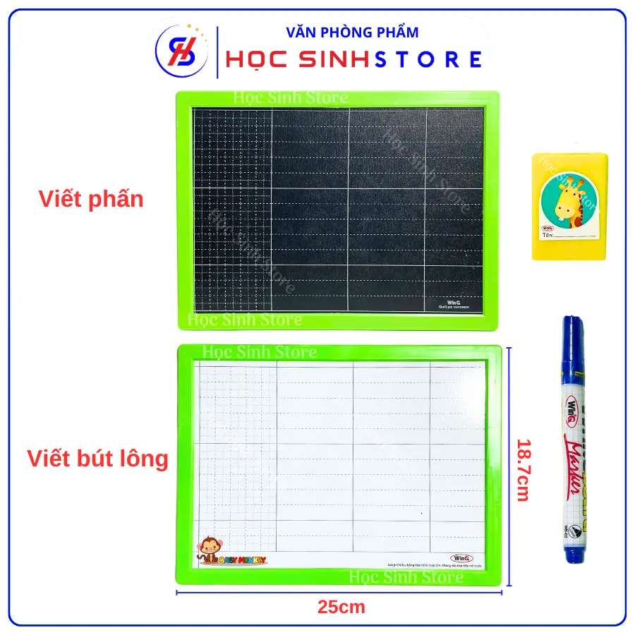 Bảng Học Sinh WinQ Hai Mặt B01, Kèm Đồ Lau Bảng Và Bút Lông (Giao Màu Ngẫu Nhiên)