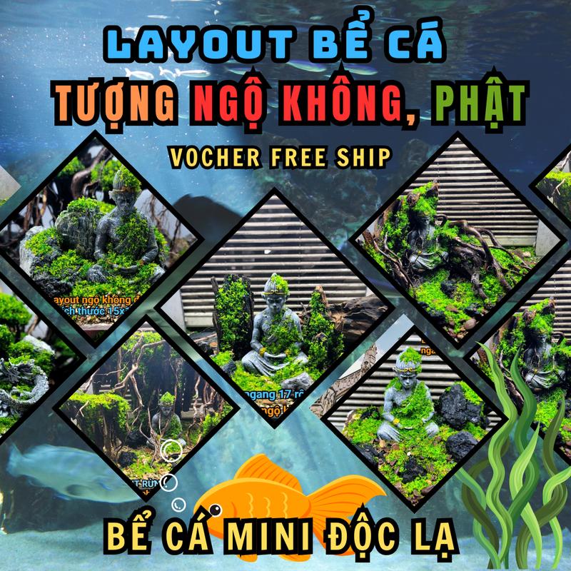 Layout setup sẵn Tượng phật tượng ngộ không gắn rêu nhựa trang trí bể cá tiểu cảnh phụ kiện bể cá cảnh layout bể cá