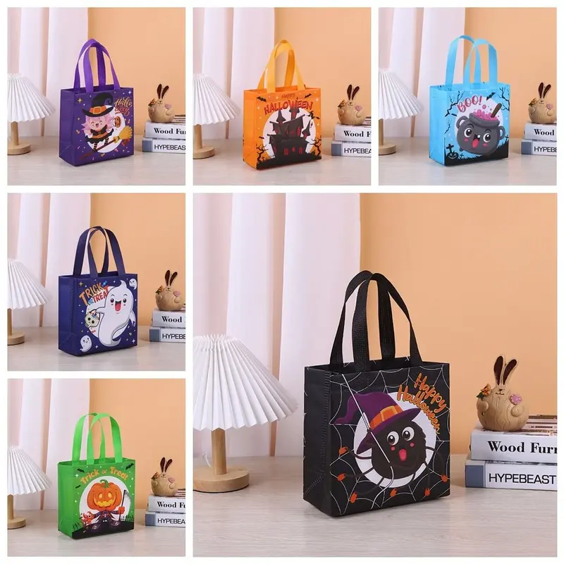 Túi Túi Xách Không Dệt Halloween, Thiết Kế Ma Vui Nhộn, Túi Lừa Hoặc Điều Trị, Dung Lượng Lớn, Túi Quà Halloween, In Lâu Đài, Túi Bí Ngô, Thích Hợp Cho Trẻ Em 3