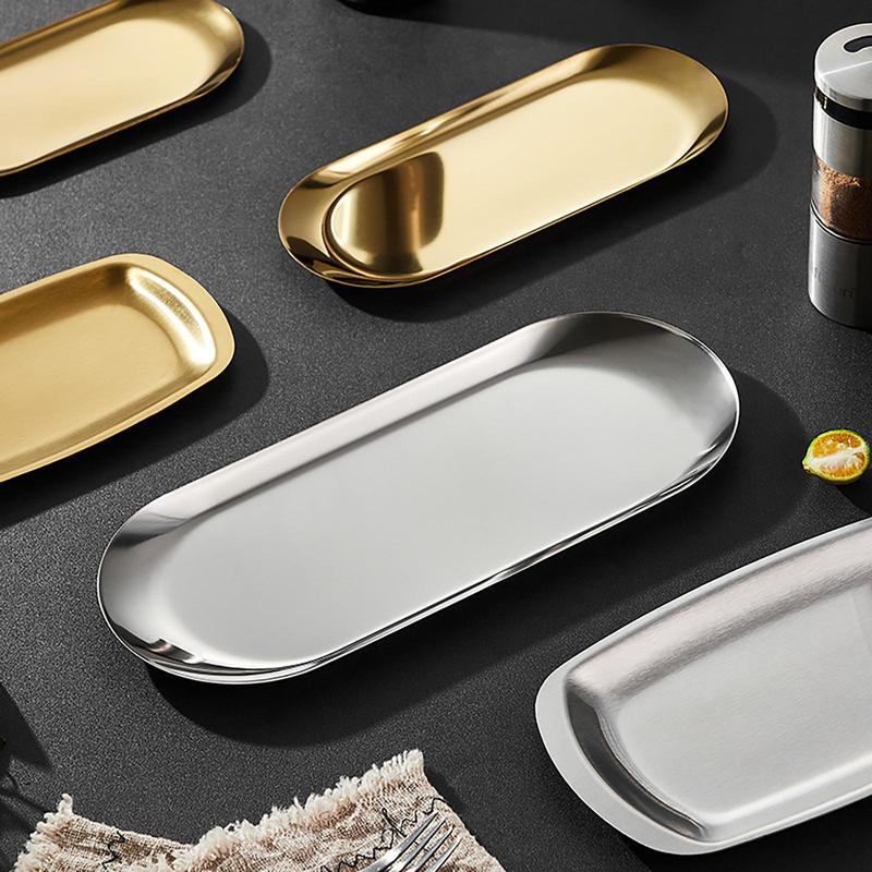 Stainless Steel Bathroom Tray, Decorative Tray, Jewelry Dish, Cosmetics Organizer, Food Snack Oval Plate, Small Storage Tray, Bathroom Organizers Storage 4