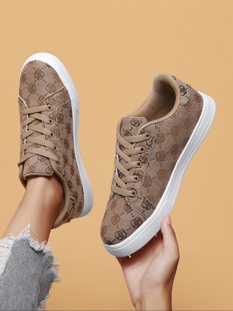 Product Introduction of Women's Fashionable All Over Floral Print Lace Up Low Top Sneakers, Casual Comfortable Sports Shoes for Daily Wear, Female All-match Round Toe Shoes for Daily Wear 17