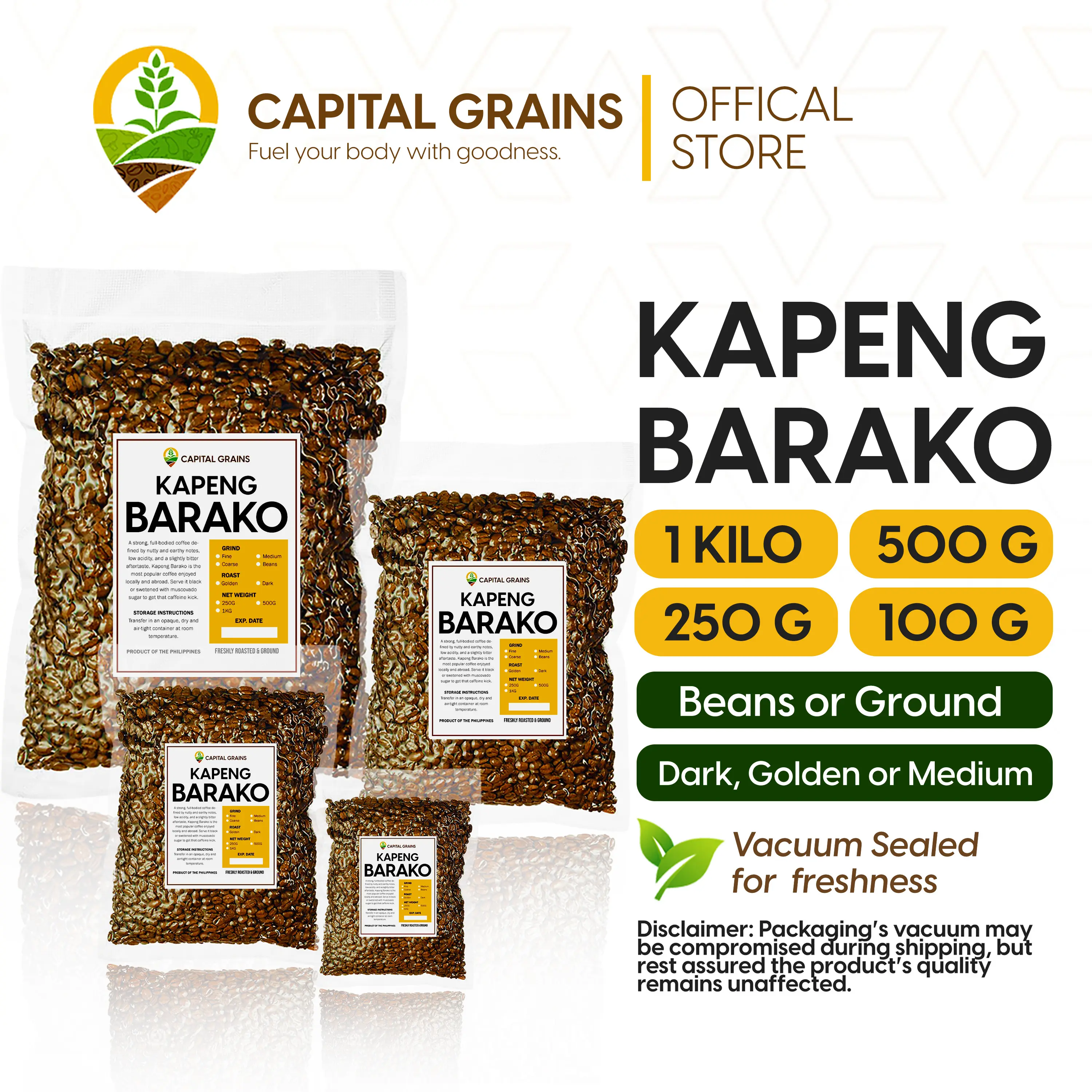 [CG] Kapeng Barako Coffee Beans Ground Fresh Roast (Wholesale) 1KG/500G/250G/100G Kapeng Batangas Dark Roast French Roast Espresso Latte for Coffee Shop Vacuum Packed Brewed Coffee by Capital Grains