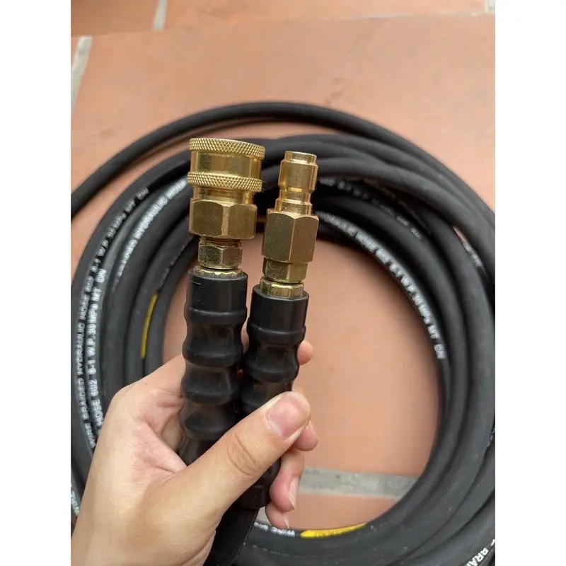 Dây rửa xe 3 lớp lõi thép cao áp , tặng kèm khớp nối nhanh 3/8