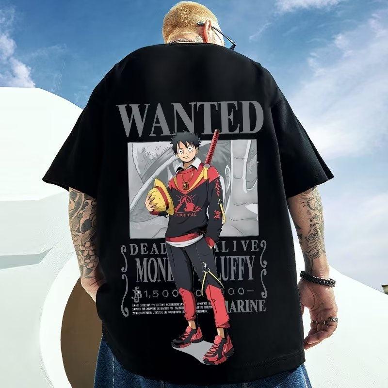 Kaos Spot summer top New Straw Hat One Piece ONEPIECE Anime Tshirts  Luffy shirt Print Pattern Tide Brand Trendy Loose Top Short Sleeve T-shirt round neck oversized shirt  for men 2