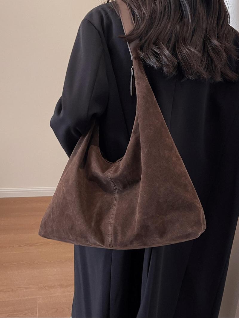 Product Introduction of Women's Solid Color Suede Shoulder Bag, Retro Fashion Shoulder Bag for Daily Used, Casual Trendy Versatile High-quality Daily Commuting Bag, Girl Fashionable Bag 4