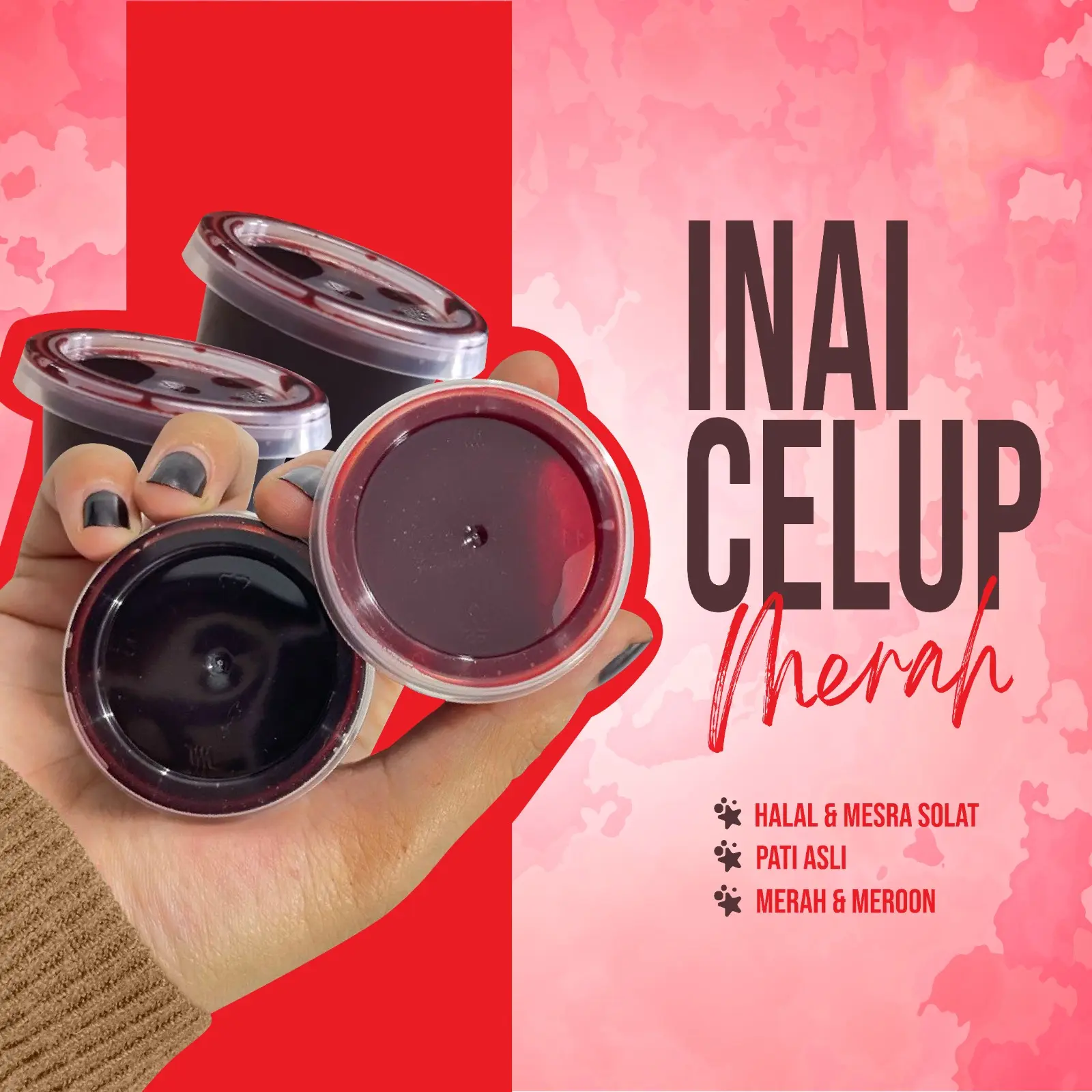 INAI CELUP MERAH RM1 WARNA MERAH TERANG DAN MAROON LAWA CANTIK SANGAT MURAH Polish