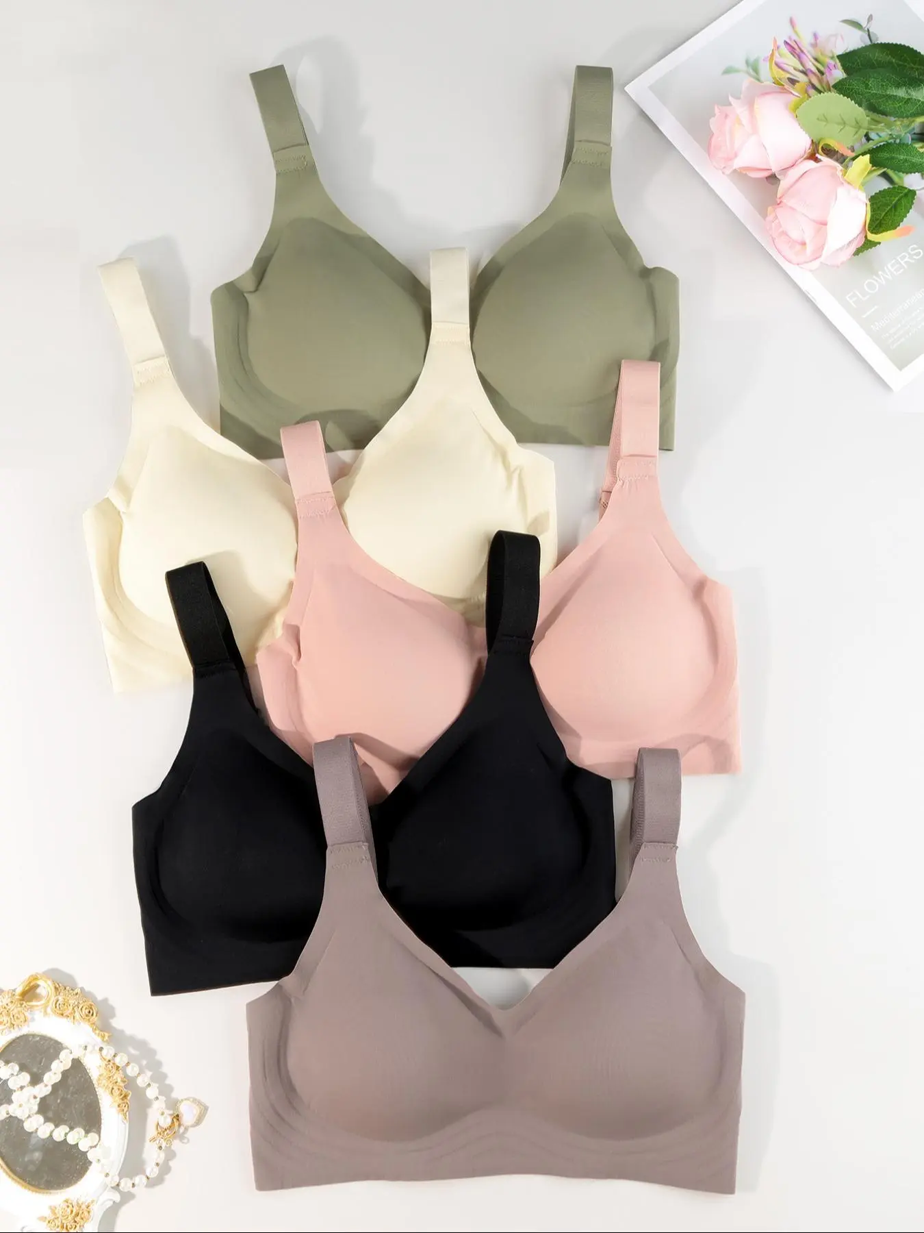 Women's Solid Color Bralettes, Breathable Comfortable Bra, High Elasticity Bra for Daily Wear, Lingerie for All Seasons