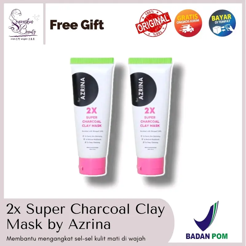 READY SIAP KIRIM - 2X SUPER CHARCOAL CLAY MASK NEW AZRINA ORIGINAL BPOM APPROVED 0