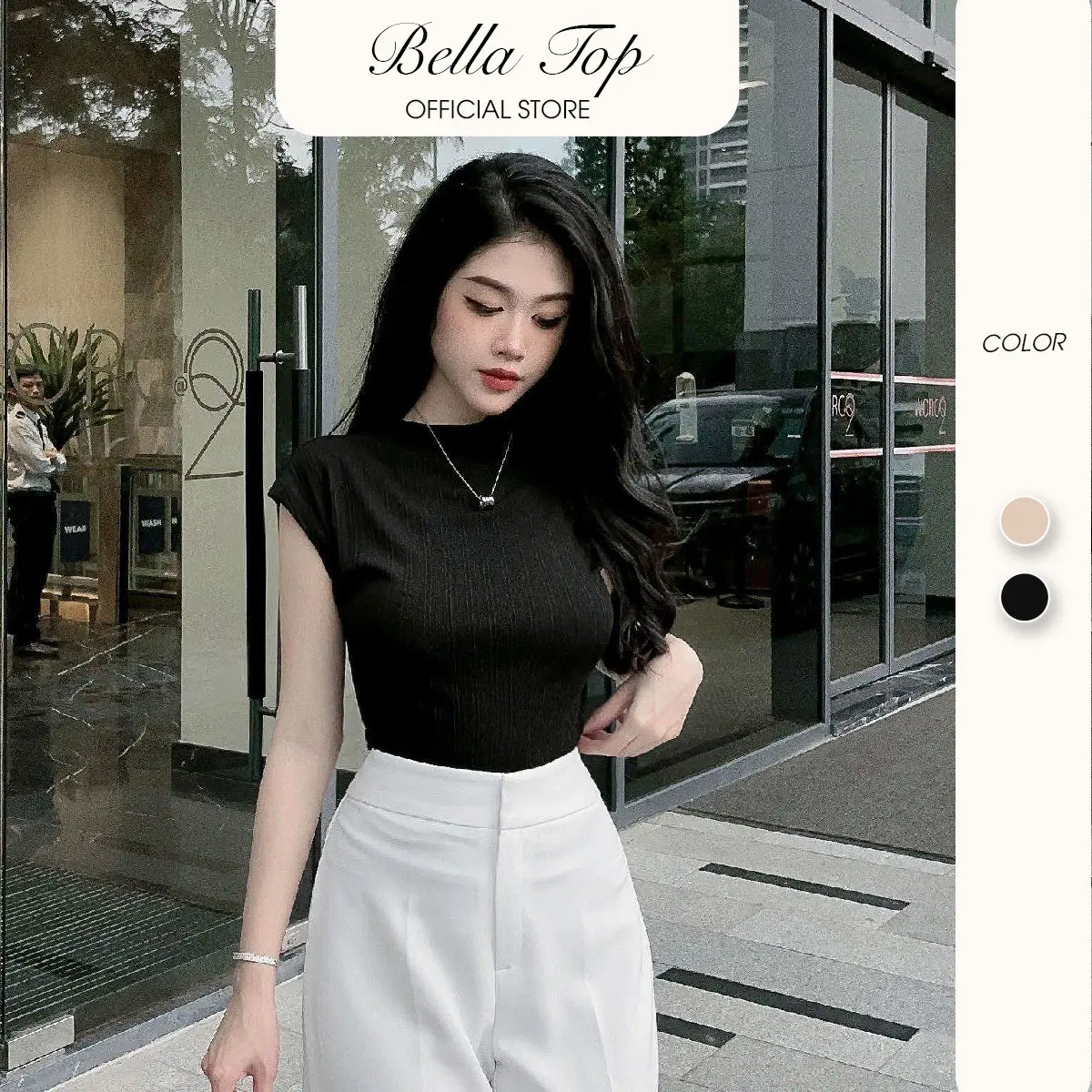 Áo thun Nữ cổ lọ tay hến chất liệu gân hàn co giãn 4 chiều thoáng mát mềm mịn MS33, BELLA TOP