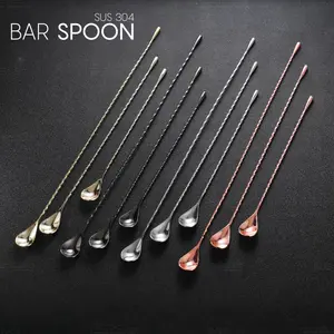 SUS 304 Long bar spoon 30cm 40cm stainless steel mixer fork aduk spoon cocktail mixing spoon