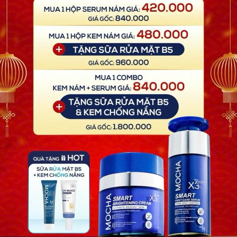 Combo nám chuyên sâu hiệu quả gồm : tinh chất nám + kem nám MOCHA  dành cho da sạm, nám, tàn nhang, thâm mụn